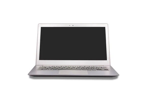 Nowoczesny laptop z pusty ekran biały na białym tle — Zdjęcie stockowe