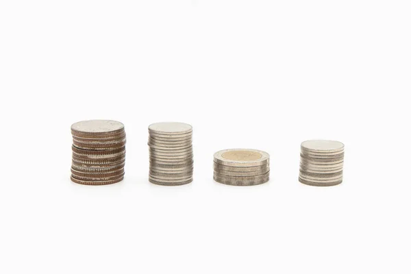 Coin stacks with any size on a white background — Stock Photo, Image