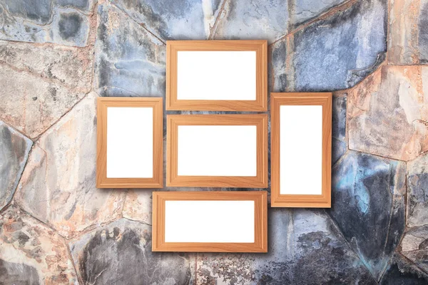 Grupo de marco de madera en blanco en la antigua pared de mármol vintage —  Fotos de Stock