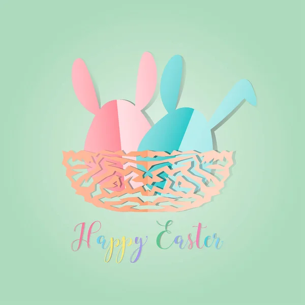 Kolorowe wielkanocne króliczki w Wielkanoc jaja na nest egg na szary liczby — Wektor stockowy