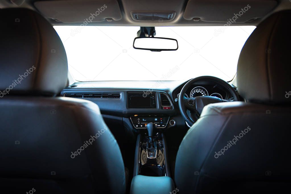 Closeup interior modern car console with full windscreen show sp