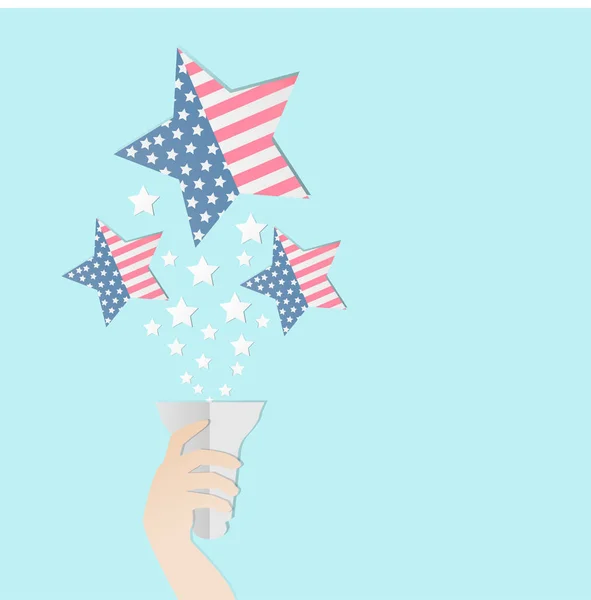 4 de julio Insignia del día de la independencia americana con la antorcha de mano — Vector de stock