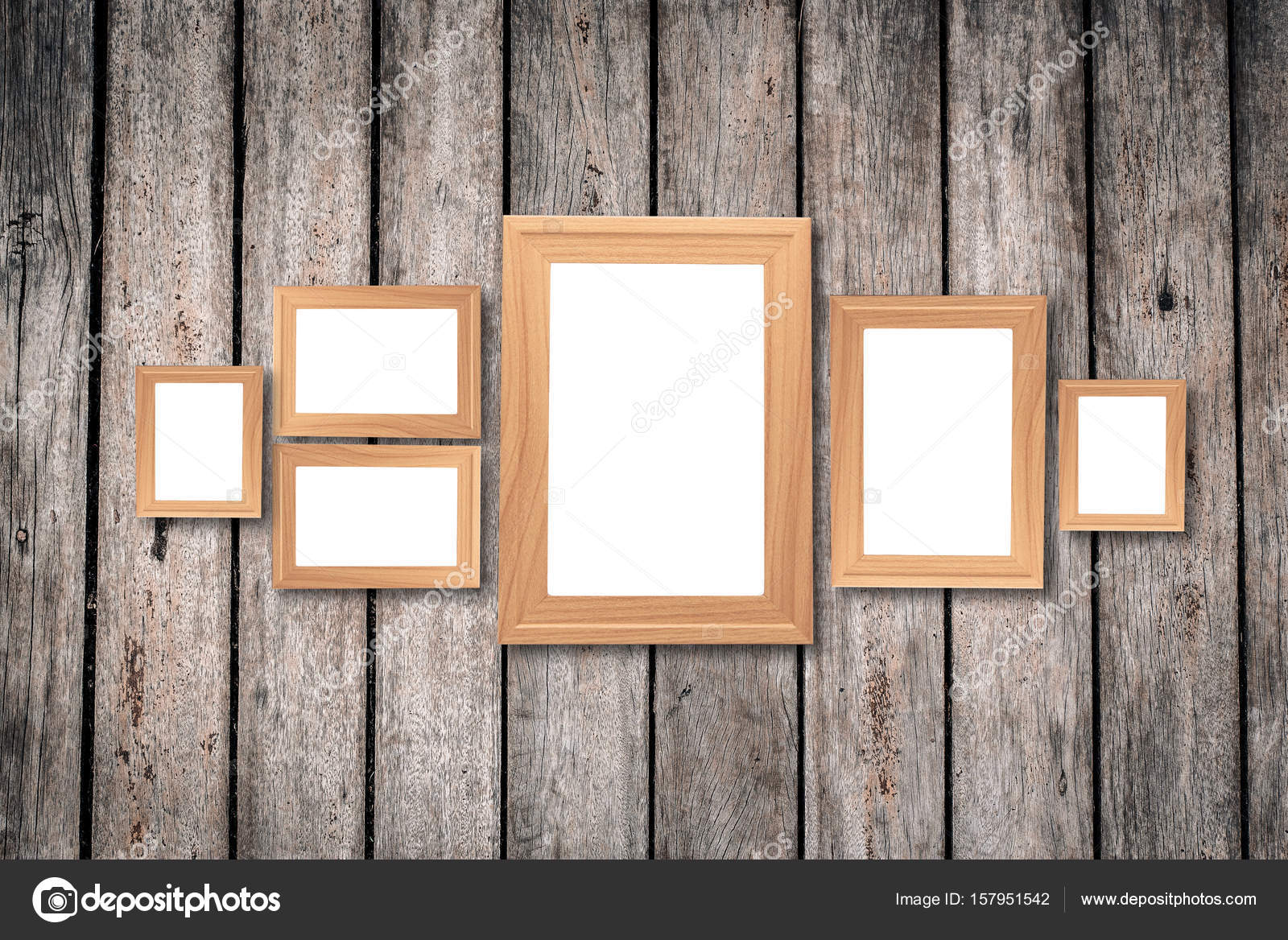 Collage Of Blank Brown Wooden Frames Interior Decor Mock Up On Collage Of Blank Brown Wooden Frames Interior Decor Mock Up On Old Wall Vintage Style