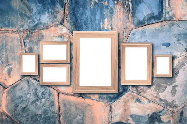 Collage de marcos de madera marrón en blanco, la decoración interior se burlan de —  Fotos de Stock