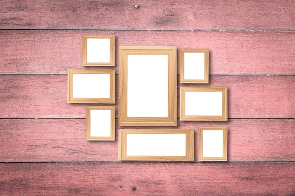 拼贴的空白的棕色木框，模拟了对室内装饰 — 图库照片