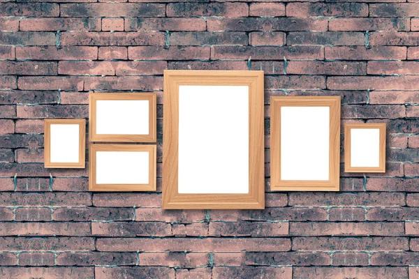 Collage of blank brown wooden frames , interior decor mock up on — Stock Photo, Image