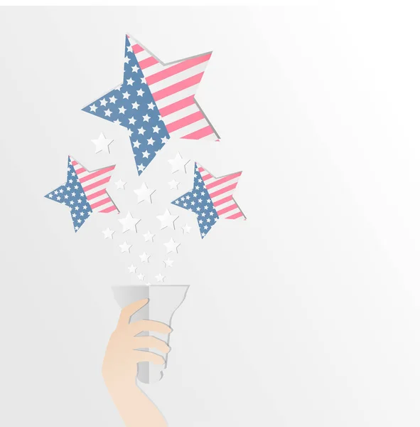 4 Temmuz Amerikan Bağımsızlık günü rozet el feneri ile — Stok Vektör