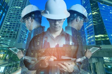 Çalışma Şir mühendis veya mimari insanın çift pozlama