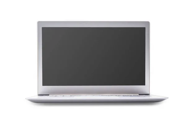 Laptop z pustego ekranu na białym tle na białym tle, białe alu — Zdjęcie stockowe