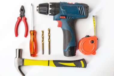 Çalışma araçları, İngiliz anahtarı, lokma anahtar, çekiç, screwdrive Üstten Görünüm