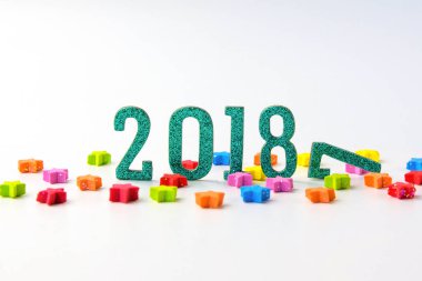 2018 yeni yıl kavramı. Grup renkli yıldız 2 0 1 8 nu
