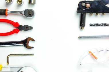 Çalışma araçları, İngiliz anahtarı, lokma anahtar, çekiç, screwdrive Üstten Görünüm