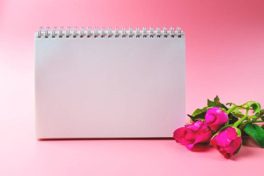 Pembe Gül en iyi görünüm düz boş Not Defteri ile dekoratif fo yatıyordu