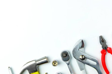 Çalışma araçları, İngiliz anahtarı, lokma anahtar, çekiç, screwdrive Üstten Görünüm