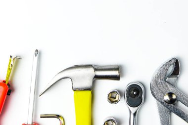 Çalışma araçları, İngiliz anahtarı, lokma anahtar, çekiç, screwdrive Üstten Görünüm