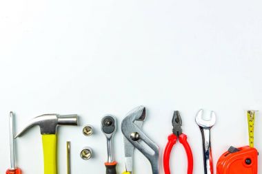 Çalışma araçları, İngiliz anahtarı, lokma anahtar, çekiç, screwdrive Üstten Görünüm