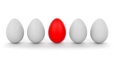3D Render kırmızı yumurta ve beyaz arka plan üzerinde beyaz yumurta