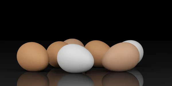 3d rendering uova su sfondo nero — Foto Stock