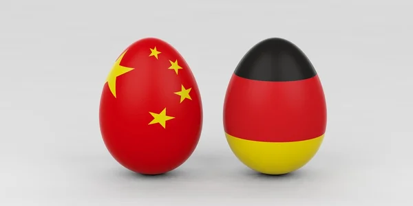 3d rendering Cina e Germania bandiere sulle uova — Foto Stock