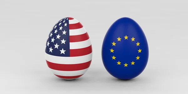 3D-рендерінг ЄС і США прапори на яйця — стокове фото