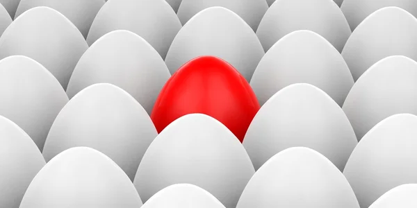 白い卵の背景に 3 d レンダリングの赤卵 — ストック写真