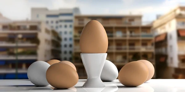 3D rendering αυγά και αυγοθήκη σε λευκή επιφάνεια — Φωτογραφία Αρχείου