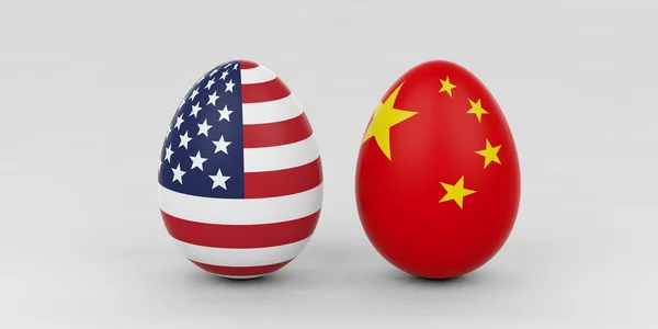 Bandiere 3d rendering USA e Cina sulle uova — Foto Stock