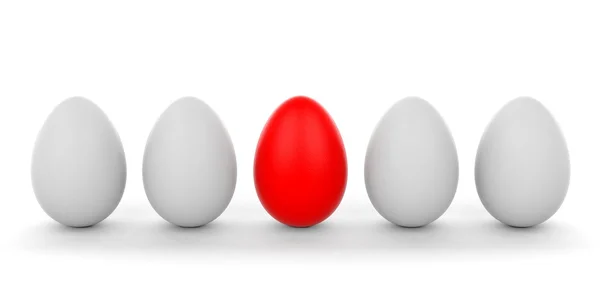 3d renderizado huevo rojo y huevos blancos sobre fondo blanco —  Fotos de Stock