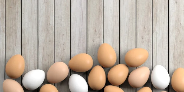 3d 渲染鸡蛋上木制的背景 — 图库照片