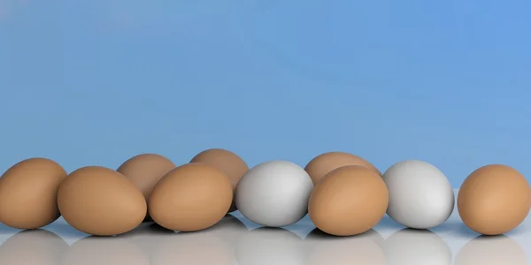 3d rendering uova su uno sfondo cielo blu — Foto Stock