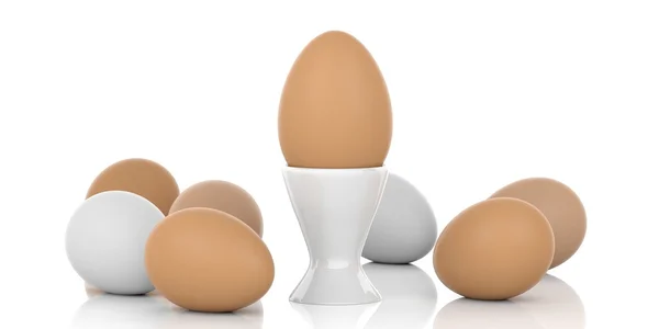 3D rendering αυγά και αυγοθήκη σε λευκό φόντο — Φωτογραφία Αρχείου