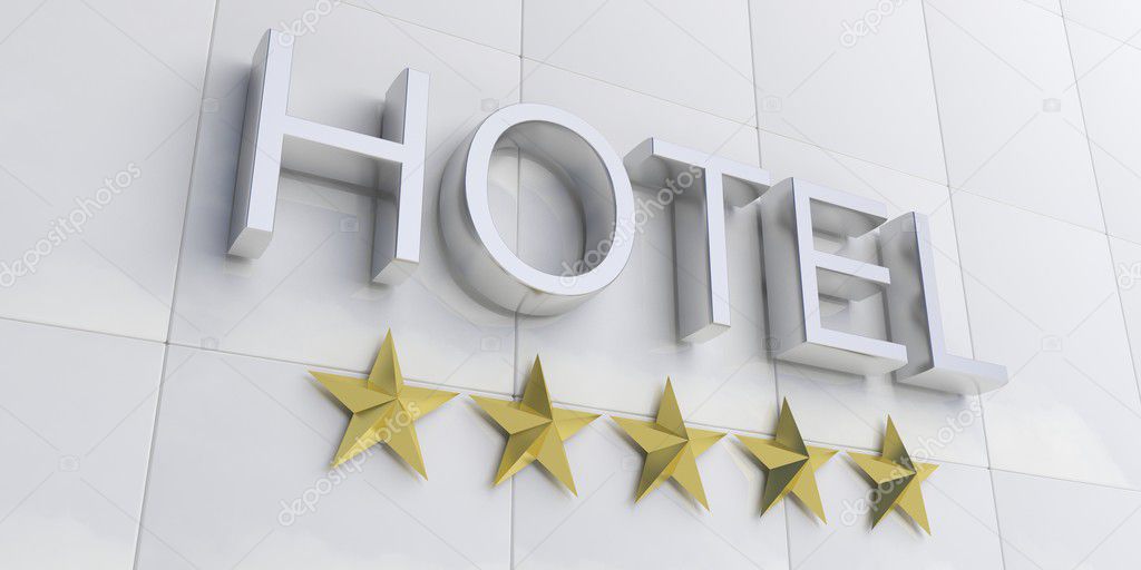 3d rendering silver 5 stars hotel sign