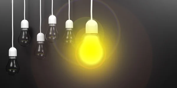 3d rendering light bulbs on black background — Stock Photo, Image