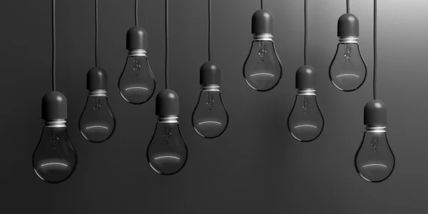 3d rendering light bulbs on black background — Stock Photo, Image