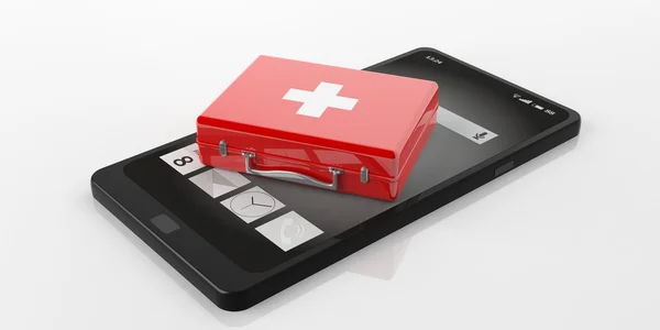 在智能手机上的 3d 渲染急救药箱 — 图库照片
