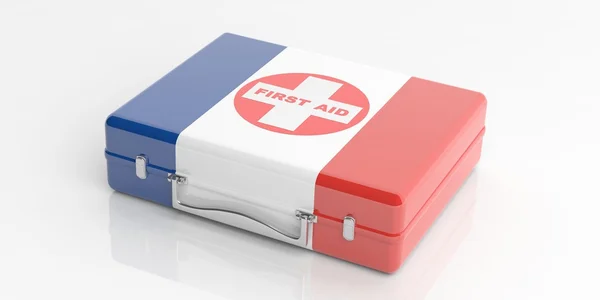 3D rendering Γαλλία κουτί πρώτων βοηθειών σημαία σε λευκό φόντο — Φωτογραφία Αρχείου