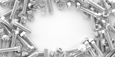 Beyaz arka plan üzerinde 3D render somun ve civata