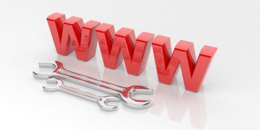 Kırmızı www sembolü ile 3D render somun anahtarı