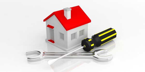 3d rendering house, spanner and screwdriver