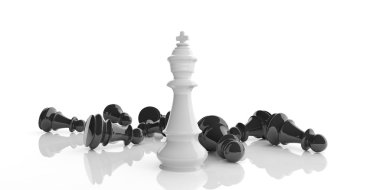 3d rendering chess king and pawns on white background clipart