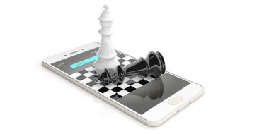 3D render satranç kralların bir akıllı telefon 