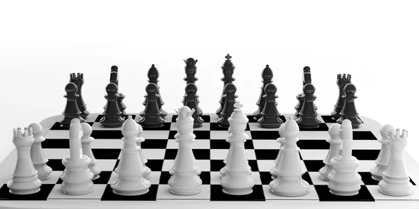 Szachy 3D renderowania ustaw na szachownicy — Zdjęcie stockowe