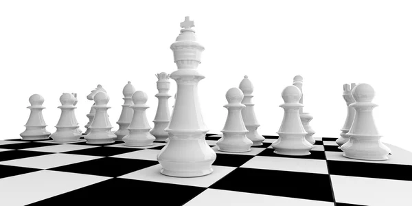 3d render catur diset pada papan catur — Stok Foto