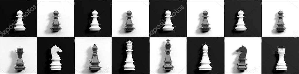 3d rendering chess set on a chessboard