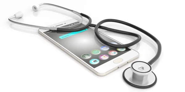 3D rendering stethoscoop op een smart phone — Stockfoto