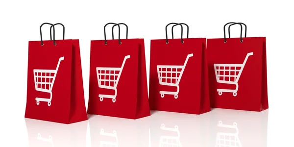 3d renderização símbolo carrinho de compras em sacos de compras — Fotografia de Stock