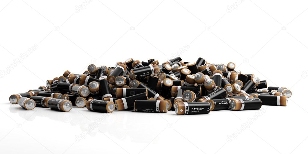 3d rendering batteries on white background