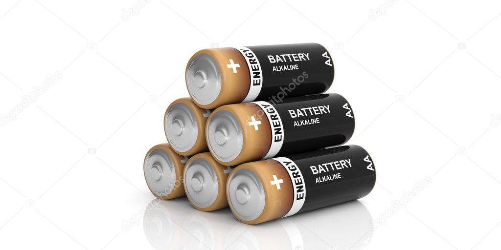 3d rendering batteries stack on white background