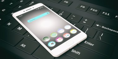 bir klavye 3D render akıllı telefon