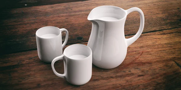 Jarra de renderizado 3d y tazas con leche — Foto de Stock